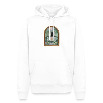Schwarzer Kater angelt Koi im Seerosenteich - Männer Premium Bio Hoodie - Weiß - Vorne - Nico (187cm)