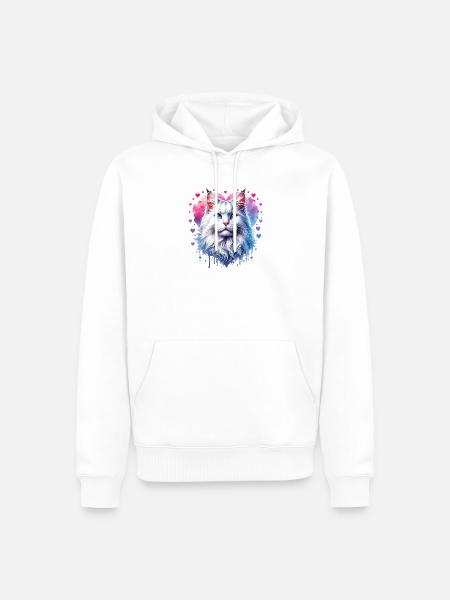 Herzblau Katzenporträt - Männer Premium Bio Hoodie - Weiß