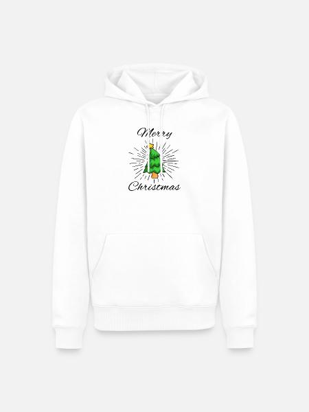 Merry Christmas - Tannenbaum mit Stern, Strahlen - Männer Premium Bio Hoodie - Weiß