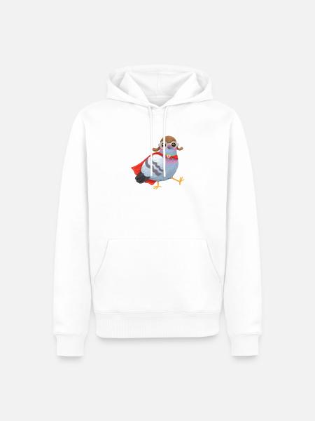 Superhelden Taube – Mit Cape & Fliegerkappe - Männer Premium Bio Hoodie - Weiß