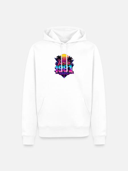 Geboren 1981 Neon Retro Optik - Männer Premium Bio Hoodie - Weiß