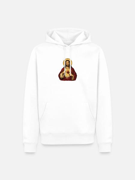 Jesus mit Heiligem Herz - Männer Premium Bio Hoodie - Weiß