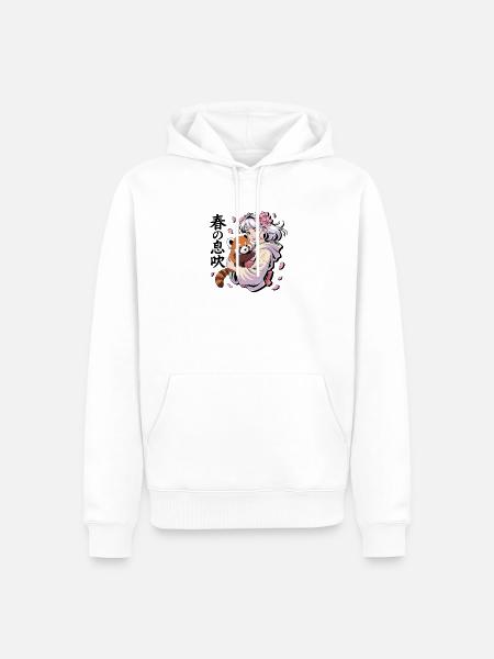 春の息吹 Anime Mädchen Mit Rotem Panda Sakura - Männer Premium Bio Hoodie - Weiß
