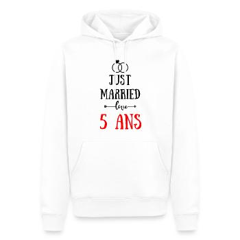 JUST MARRIED ANNIVERSAIRE DE MARIAGE 5 ANS - Sweat à capuche Premium bio Homme - blanc - Devant - Nico (187cm)