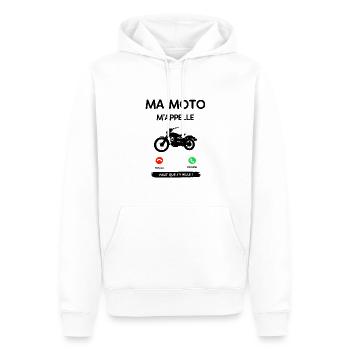 MA MOTO M'APPLLE FAUT QUE J'Y AILLE ! - Sweat à capuche Premium bio Homme - blanc - Devant - Nico (187cm)