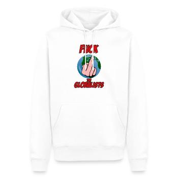 Fuck the Globalists t shirt - Sweat à capuche Premium bio Homme - blanc - Devant - Nico (187cm)