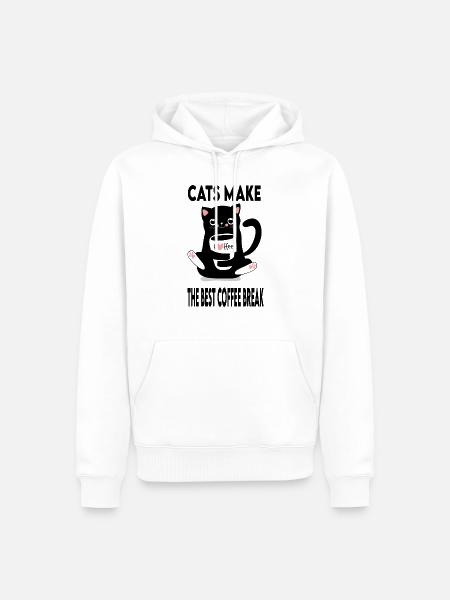 Katzen machen die beste Kaffeepause - Männer Premium Bio Hoodie - Weiß
