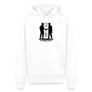 LASS DEN FRIEDEN SIEGEN - Männer Premium Bio Hoodie - Weiß - Vorne - Nico (187cm)