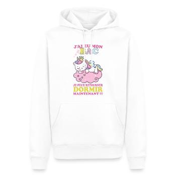 Baccalauréat 2023 Cadeau félicitation BAC Licorne - Sweat à capuche Premium bio Homme - blanc - Devant - Nico (187cm)