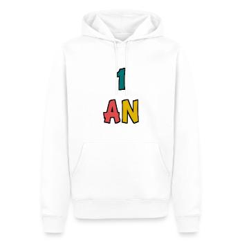 1 AN. 1er ANNIVERSAIRE. ANNIVERSAIRE 1 AN. BEBE - Sweat à capuche Premium bio Homme - blanc - Devant - Nico (187cm)
