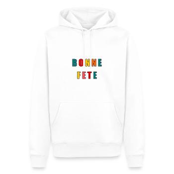BONNE FÊTE. FÊTE DES MÈRES. FÊTE DES PÈRES. FÊTE - Sweat à capuche Premium bio Homme - blanc - Devant - Nico (187cm)