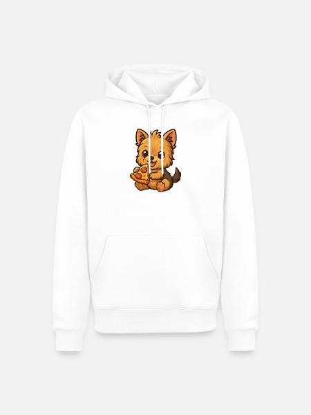 Süßer Yorkshire Terrier Pizza Cartoon - Männer Premium Bio Hoodie - Weiß