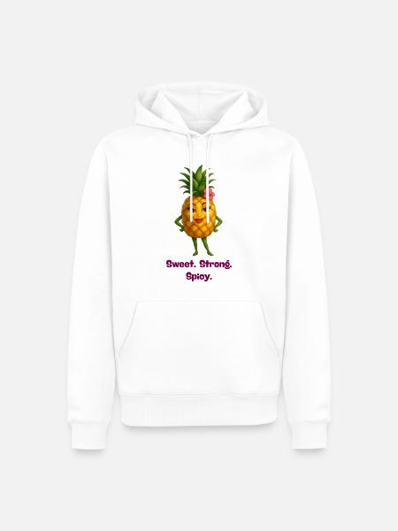 Ananas Held: Süß Stark Würzig - Männer Premium Bio Hoodie - Weiß