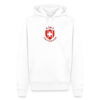Köniz Switzerland Shield Emblem - Men’s Premium Organic Hoodie - white - Front - Nico (187cm)