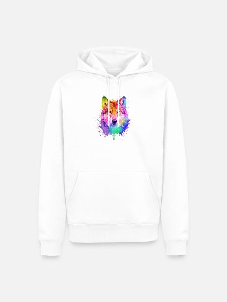 Wolf Aquarell Illustration - Männer Premium Bio Hoodie - Weiß