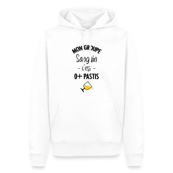 Mon groupe sanguin c'est O+ Pastis - Sweat à capuche Premium bio Homme - blanc - Devant - Nico (187cm)
