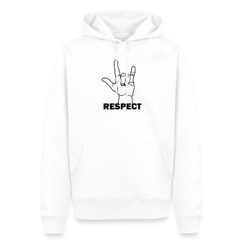 Respect des gestes de la main avec le texte RESPECT - Sweat à capuche Premium bio Homme - blanc - Devant - Nico (187cm)