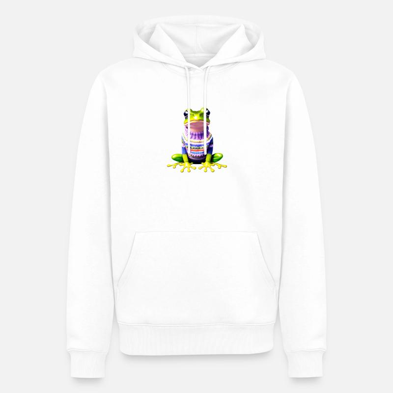 Kleiner Regenbogenfrosch mit Norweger-Pullover - Männer Premium Bio Hoodie - Weiß