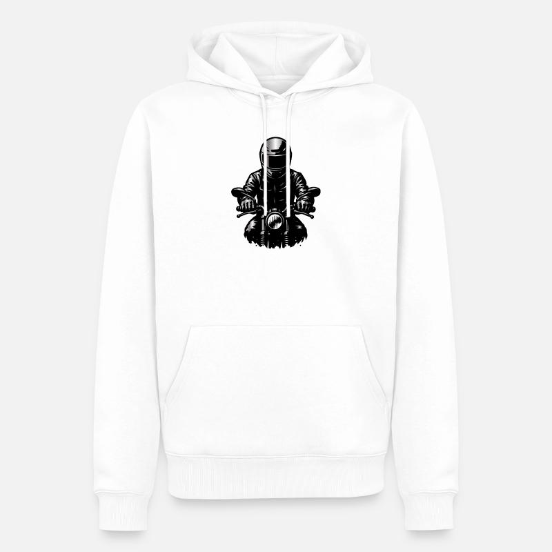 Motorradfahrer im Helm – Frontansicht Illustration - Männer Premium Bio Hoodie - Weiß