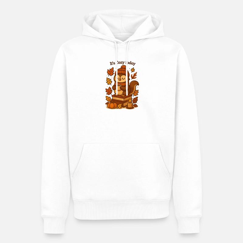 Gemütliche Herbst-Eule mit Tee Mütze  - Männer Premium Bio Hoodie - Weiß