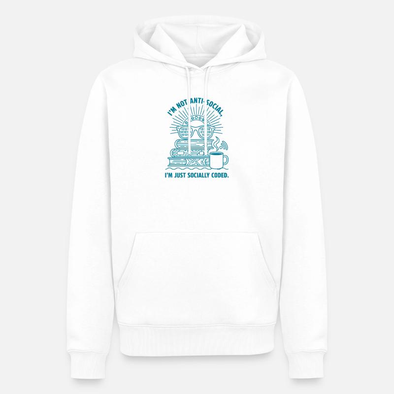 Sozial Codiert: Bücher, Kaffee & Code - Männer Premium Bio Hoodie - Weiß