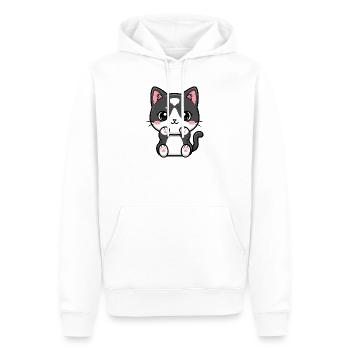 Kawaii-Katze mit errötenden Pfoten - Männer Premium Bio Hoodie - Weiß - Vorne - Nico (187cm)