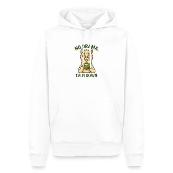 Ruhepol Alpaka – Kein Drama - Männer Premium Bio Hoodie - Weiß - Vorne - Nico (187cm)