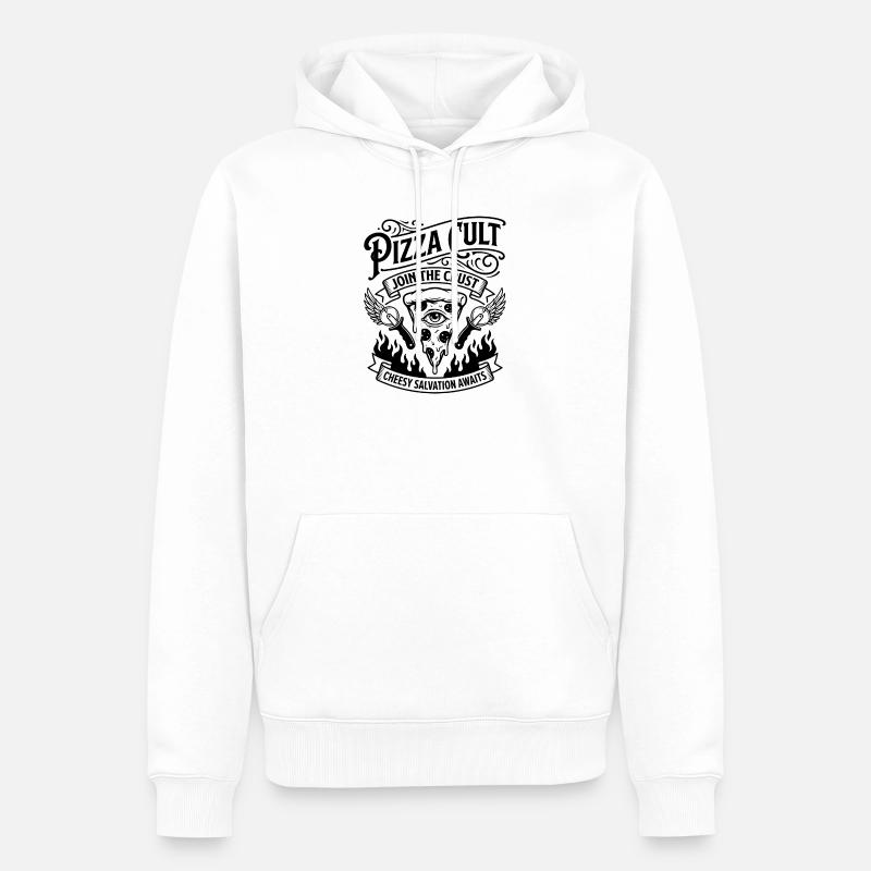 Secte de la pizza Salut au fromage - Sweat à capuche Premium bio Homme - blanc