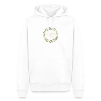 Blumenkranz Patentante Schriftzug - Männer Premium Bio Hoodie - Weiß - Vorne - Nico (187cm)