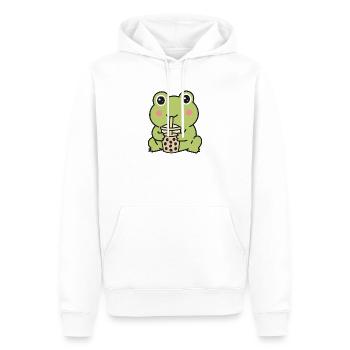 Cute Kawaii Frog Drinking Bubble Tea Sticker - Men’s Premium Organic Hoodie - white - Front - Nico (187cm)