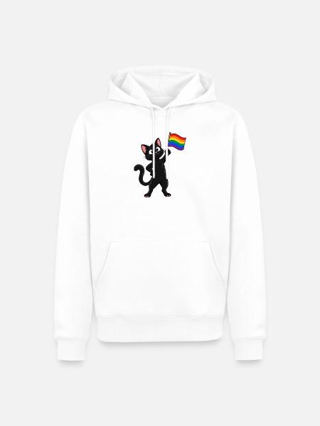 Pride-Katze mit Regenbogenflagge – Vielfalt - Männer Premium Bio Hoodie - Weiß