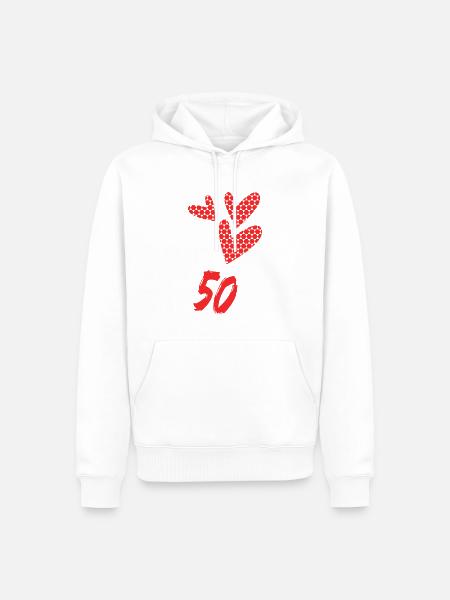 50. 50 ÅR. 50-årsjubileum. FÖDELSEDAG 50 ÅR. - Ekologisk premiumluvtröja herr - vit