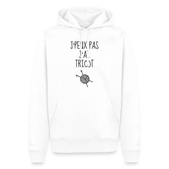 Tricot / Tricoter / Tricoteuse / Broderie - Sweat à capuche Premium bio Homme - blanc - Devant - Nico (187cm)
