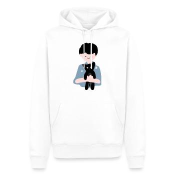 Le chat est assis dans la paume humaine4 - Sweat à capuche Premium bio Homme - blanc - Devant - Nico (187cm)
