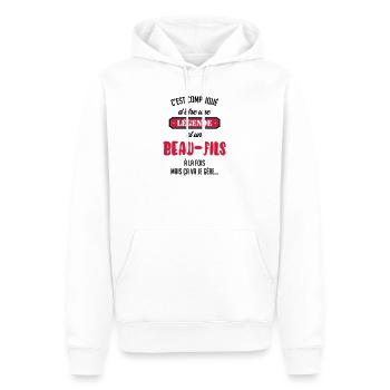 belle-fille / beau-fils / beau fils / belle fille - Sweat à capuche Premium bio Homme - blanc - Devant - Nico (187cm)