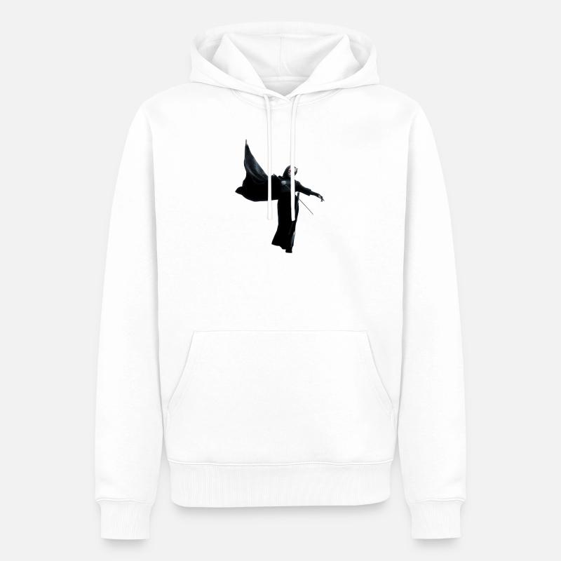 Dunkler Schattenkrieger mit rotem Lichtstab - Männer Premium Bio Hoodie - Weiß