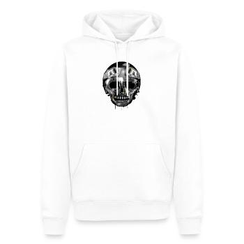 Chrom Schädel mit Retro Motorrad Helm und Brille - Männer Premium Bio Hoodie - Weiß - Vorne - Nico (187cm)