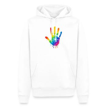 Bunter Handabdruck Aquarell Design  - Männer Premium Bio Hoodie - Weiß - Vorne - Nico (187cm)