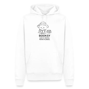 Booksy – Perdu dans les histoires, trouvé en paix - Sweat à capuche Premium bio Homme - blanc - Devant - Nico (187cm)
