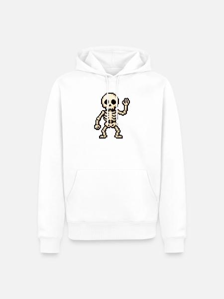 Pixel-Skelett Winken - Männer Premium Bio Hoodie - Weiß