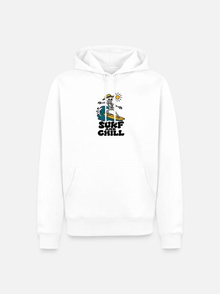Surf and Chill Skelett Surfen Welle Sommer Shirt - Männer Premium Bio Hoodie - Weiß