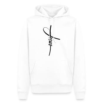 Jesus Christus schlichtes Kreuz mit Schriftzug - Männer Premium Bio Hoodie - Weiß - Vorne - Nico (187cm)