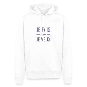 Liberté indépendance humour Je fais ce que je veux - Sweat à capuche Premium bio Homme - blanc - Devant - Nico (187cm)