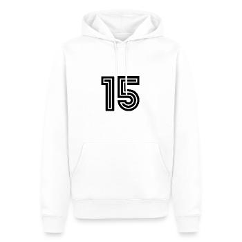 15. 15 ANS. 15e ANNIVERSAIRE. ANNIVERSAIRE 15 ANS. - Sweat à capuche Premium bio Homme - blanc - Devant - Nico (187cm)