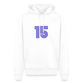 15. 15 ANS. 15e ANNIVERSAIRE. ANNIVERSAIRE 15 ANS. - Sweat à capuche Premium bio Homme - blanc - Devant - Nico (187cm)
