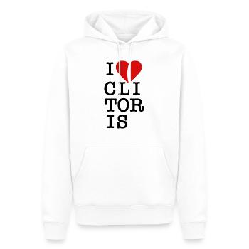 I LOVE CLITORIS ! - Sweat à capuche Premium bio Homme - blanc - Devant - Nico (187cm)