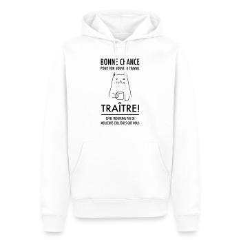 Départ Collègue Travail Nouvel Emploi Chat Humour - Sweat à capuche Premium bio Homme - blanc - Devant - Nico (187cm)