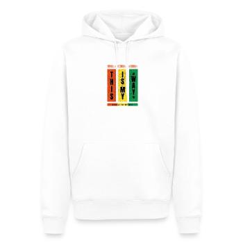 Reggae Ist Mein Weg – TypoBlock - Männer Premium Bio Hoodie - Weiß - Vorne - Nico (187cm)