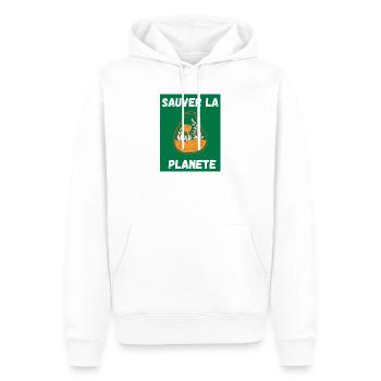 JOUR DE LA TERRE,ECOLOGIE,PLANETE,ENVIRONNEMENT - Sweat à capuche Premium bio Homme - blanc - Devant - Nico (187cm)