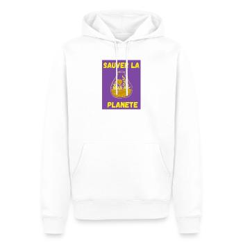 JOUR DE LA TERRE,ECOLOGIE,PLANETE,ENVIRONNEMENT - Sweat à capuche Premium bio Homme - blanc - Devant - Nico (187cm)